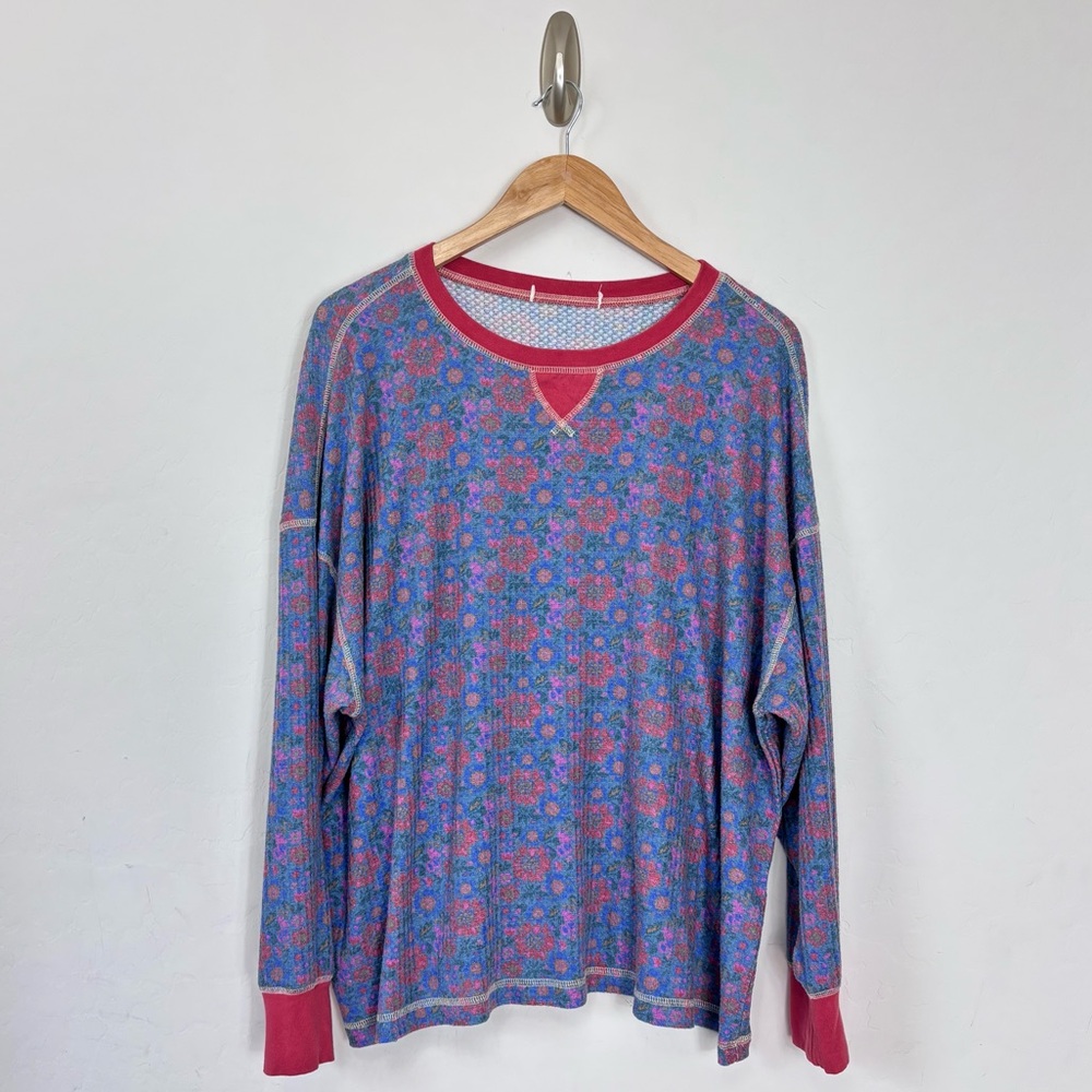 Natural Life Floral Waffle Knit Long Sleeve Thermal Top
